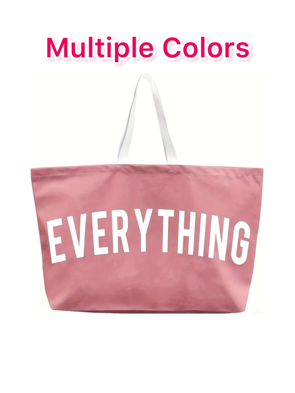 EVERYTHING Pink Tote Bag with White Handles